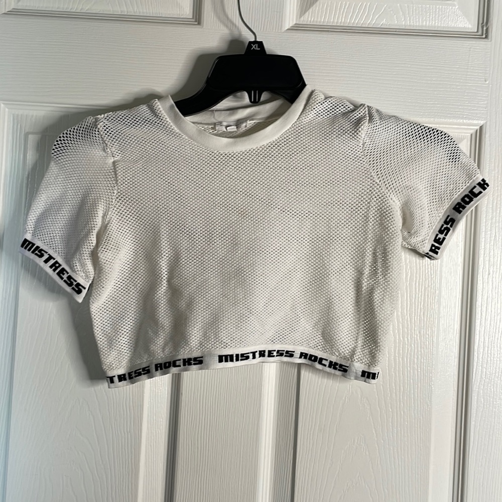 Mistress rocks mesh short sleeve crop top